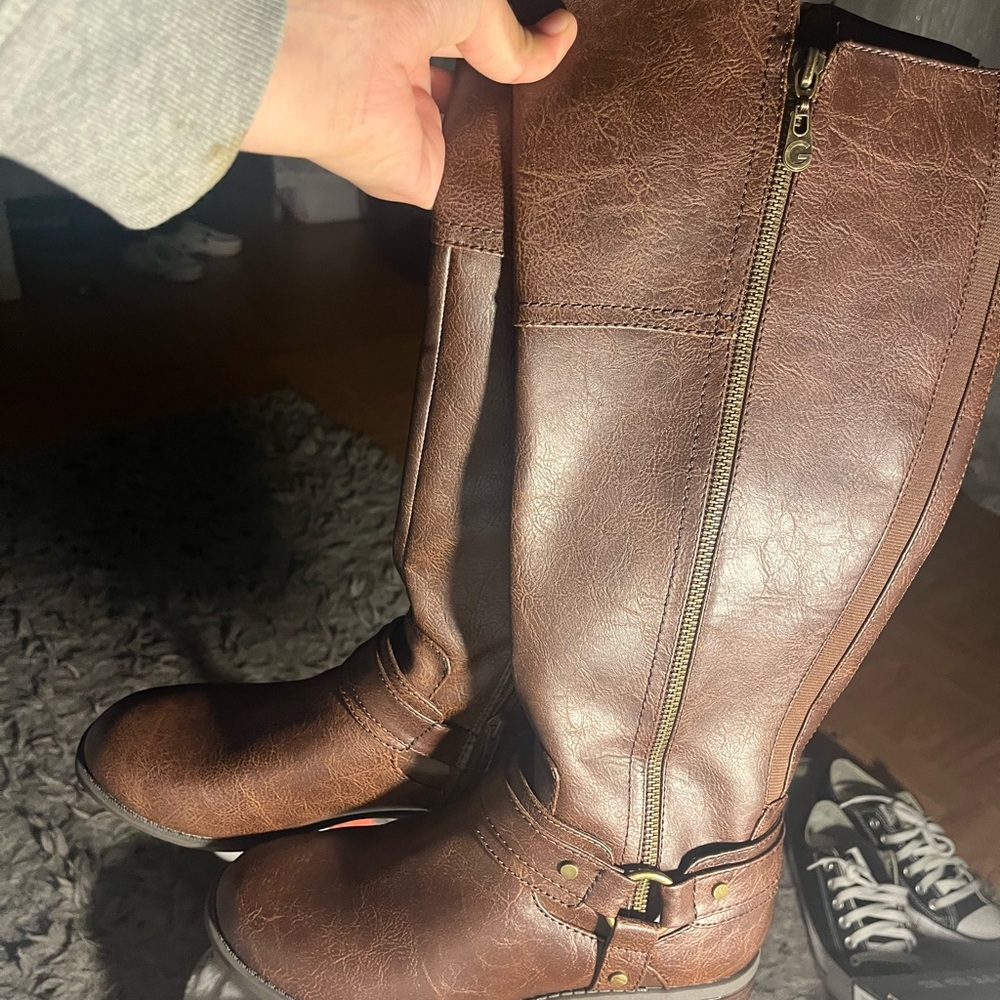 Brown Knee-High Boots with Zipper